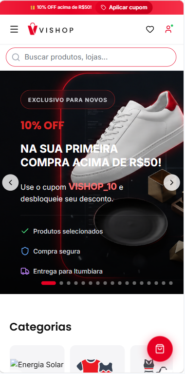 Página inicial da VISHOP com campanhas e categorias
